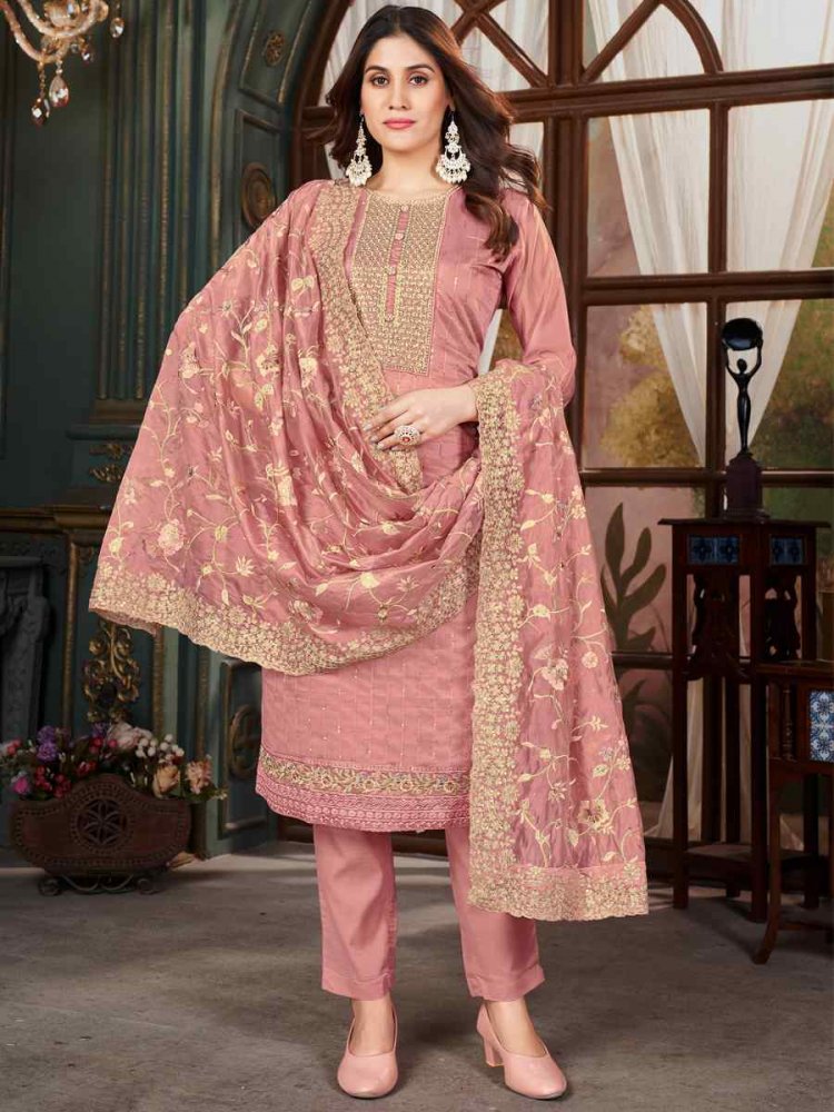 Pink Pure Organza Embroidered Wedding Festival Pant Salwar Kameez