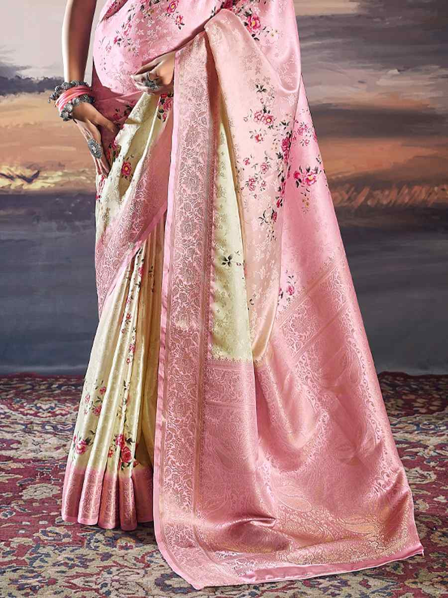 Pink Pure Satin Handwoven Festival Wedding Heavy Border Saree