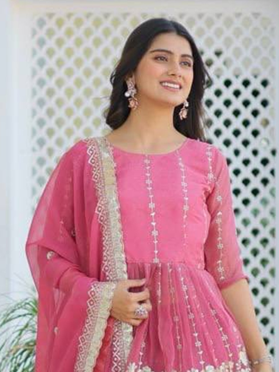 Pink Pure Simmar Embroidered Festival Wedding Sharara Pant Salwar Kameez