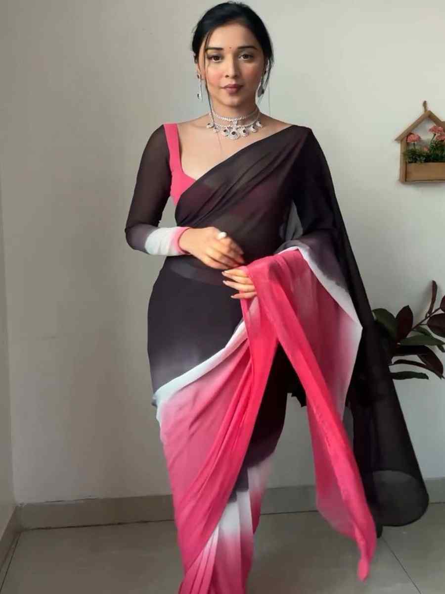 Pink Pure Soft Georgette Silk Printed Festival Casual Contemporary Saree