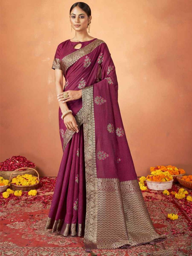 Pink Pure Viscose Silk Embroidered Festival Party Heavy Border Saree