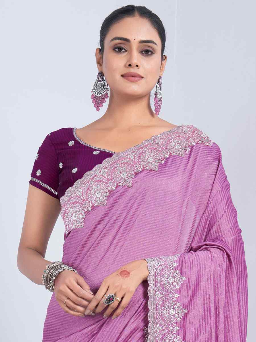 Pink Rangoli Embroidered Wedding Party Heavy Border Saree