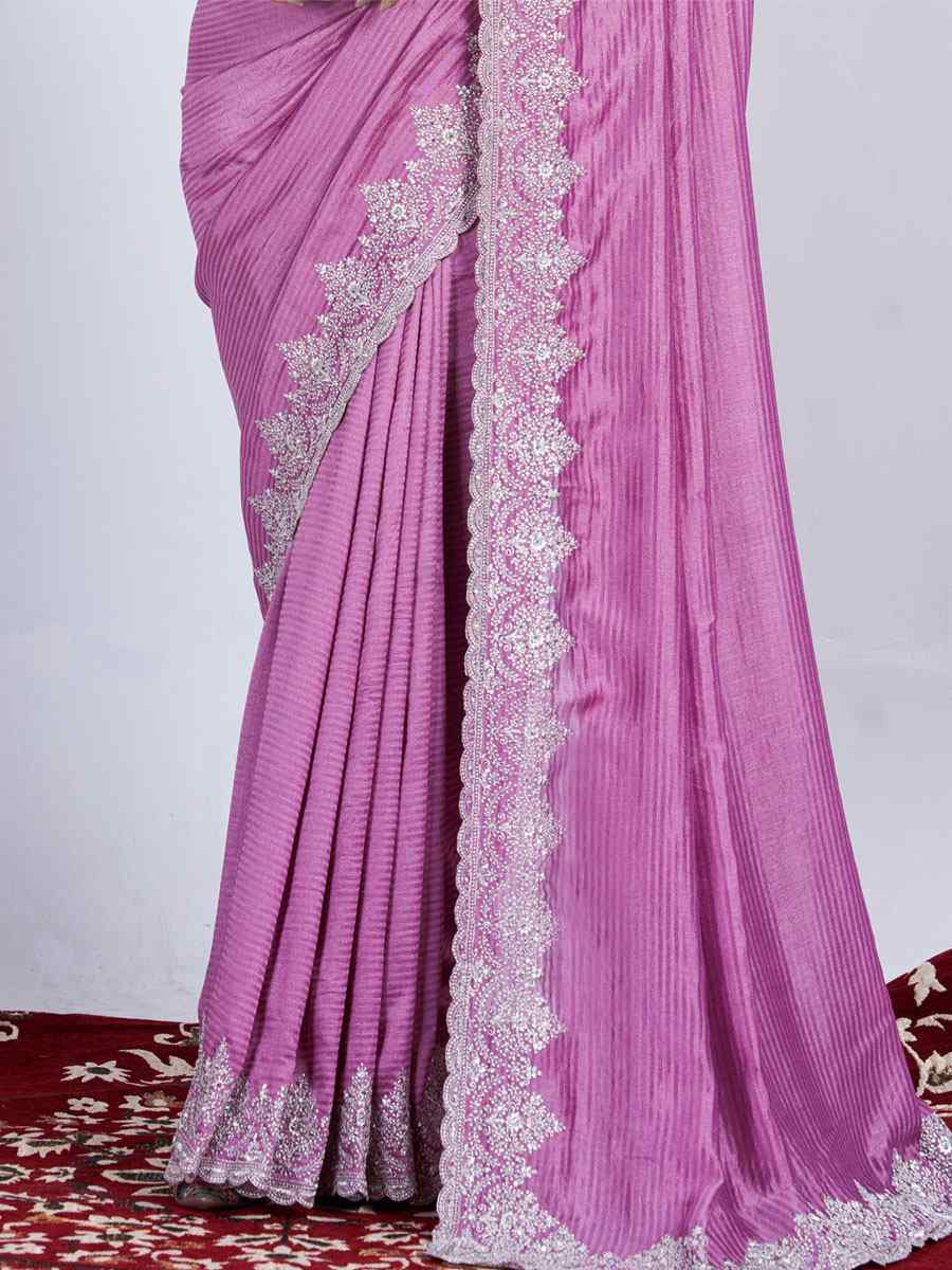 Pink Rangoli Embroidered Wedding Party Heavy Border Saree