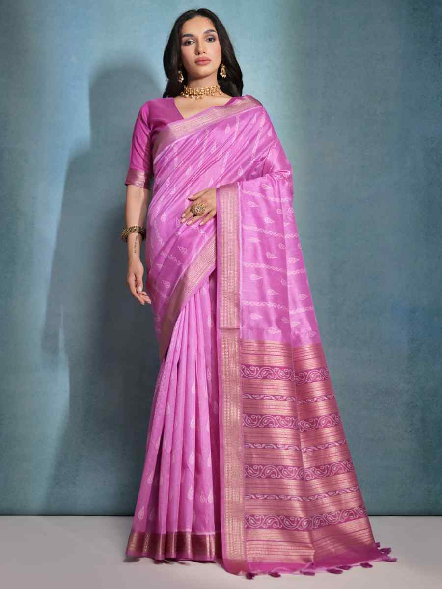 Pink Raw Silk Handwoven Casual Festival Classic Style Saree