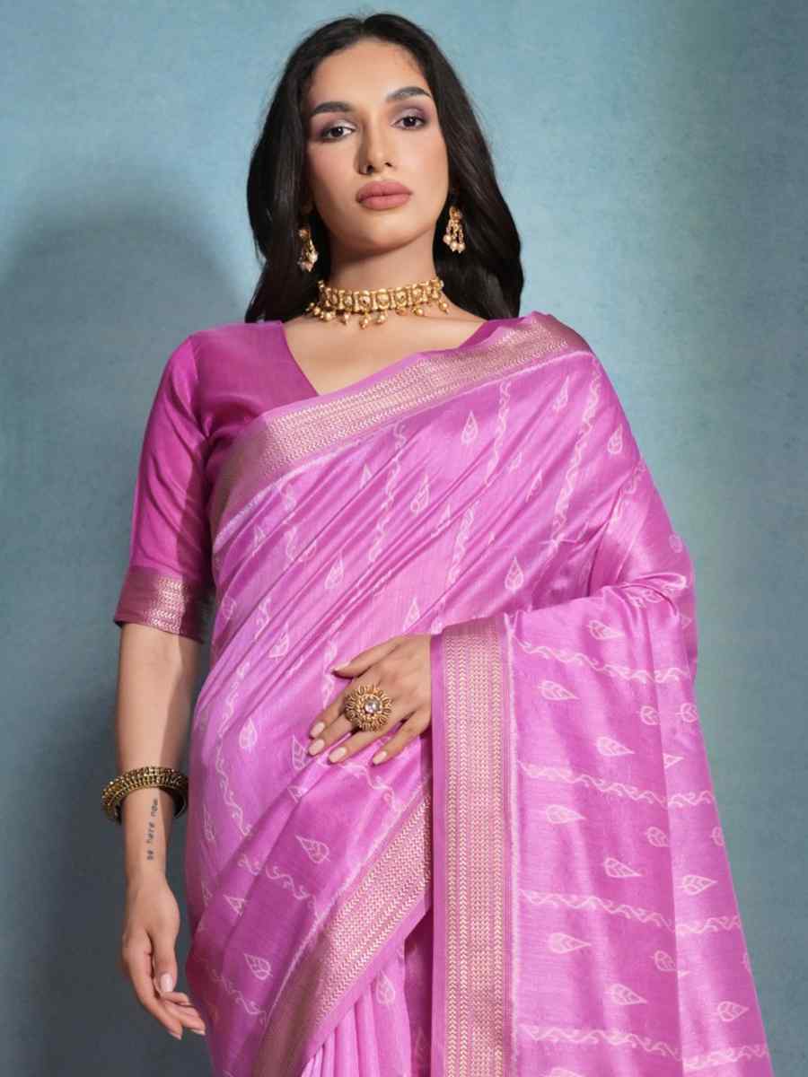 Pink Raw Silk Handwoven Casual Festival Classic Style Saree