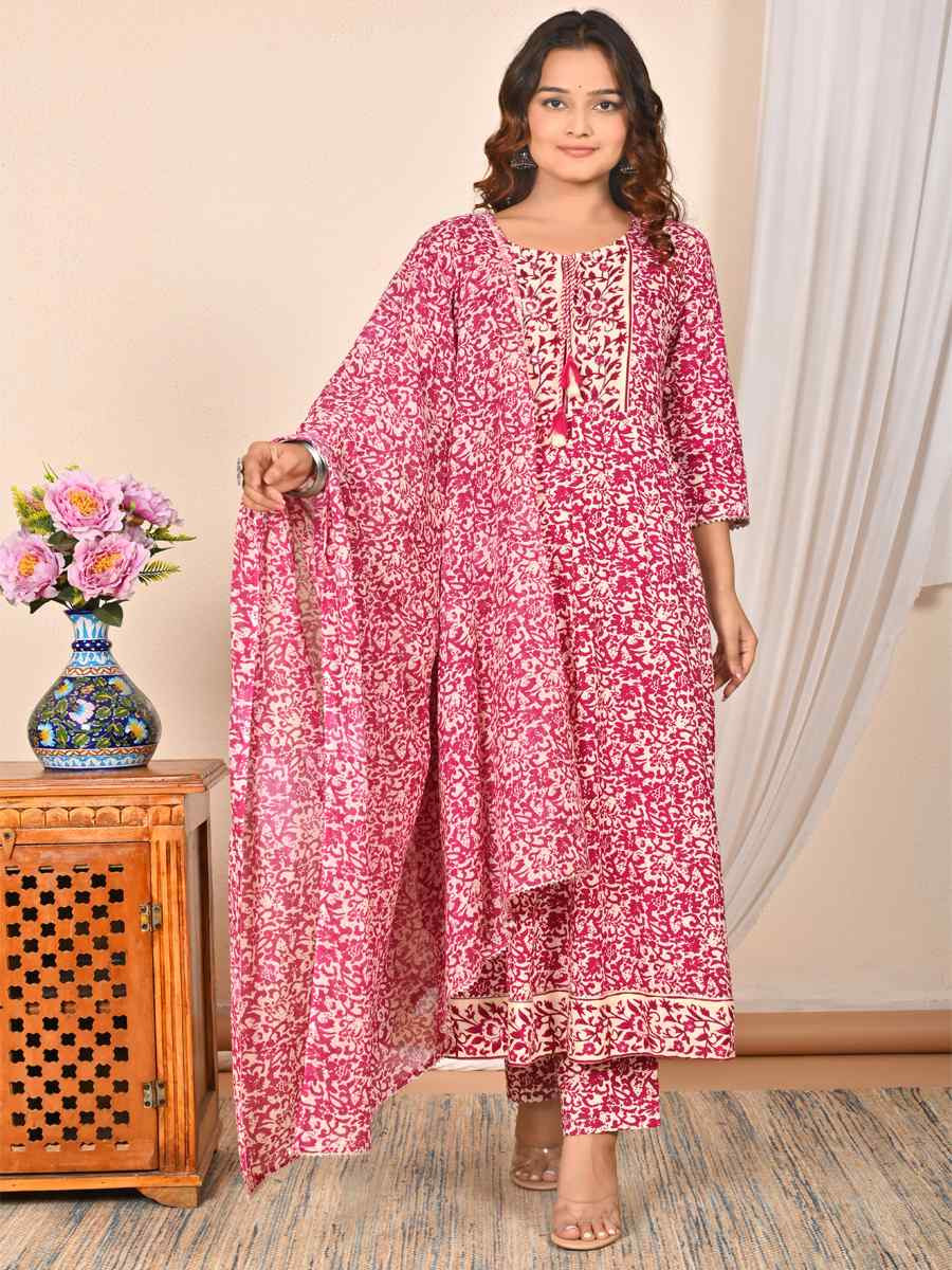 Pink Rayon Cotton Embroidered Festival Casual Ready Pant Salwar Kameez