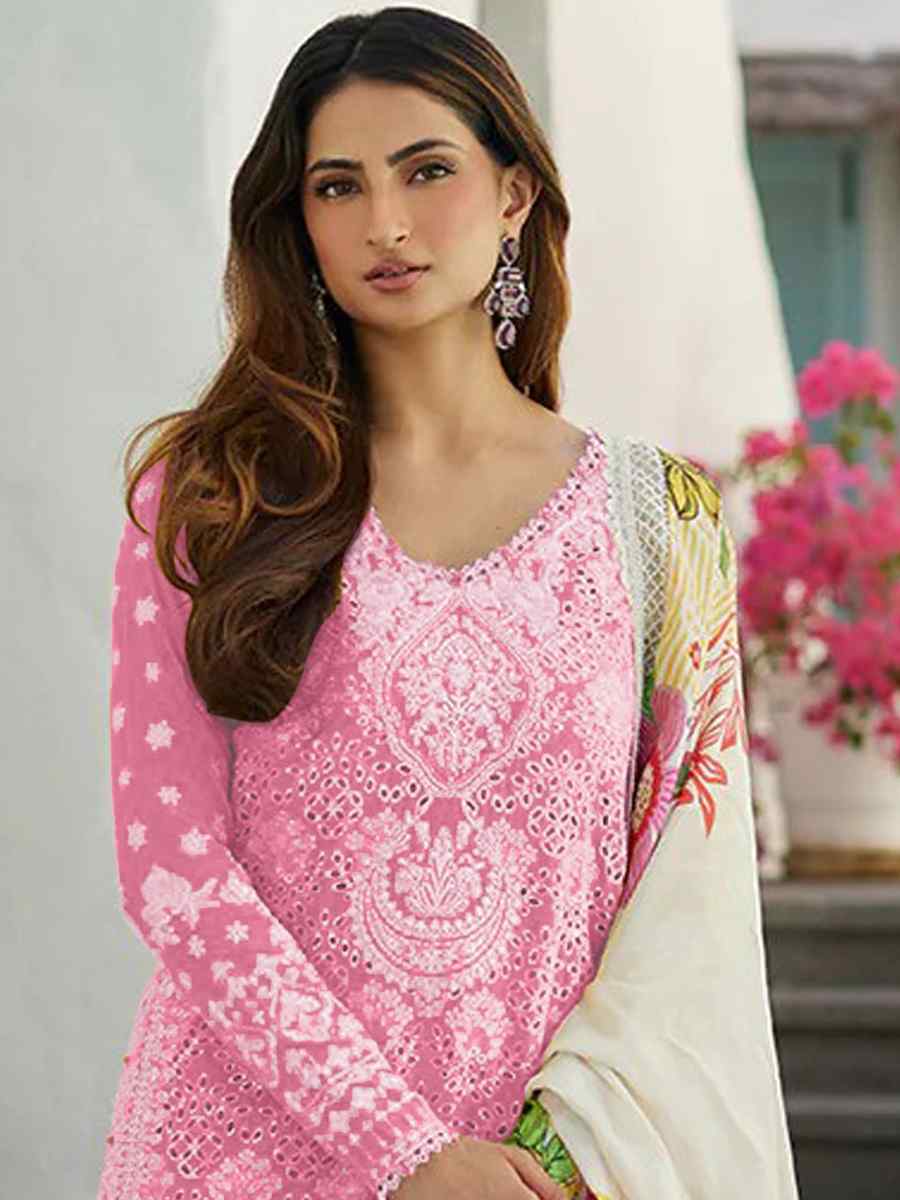 Pink Rayon Cotton Embroidered Festival Casual Sharara Pant Salwar Kameez