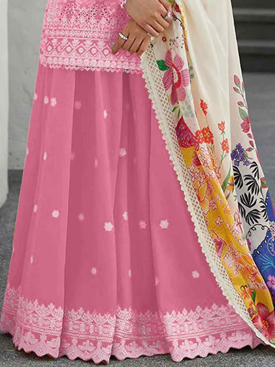 Pink Rayon Cotton Embroidered Festival Casual Sharara Pant Salwar Kameez