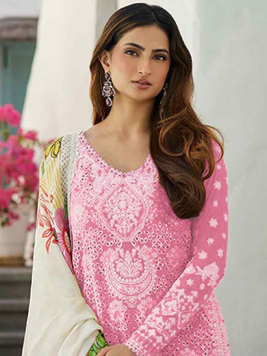 Pink Rayon Cotton Embroidered Festival Casual Sharara Pant Salwar Kameez