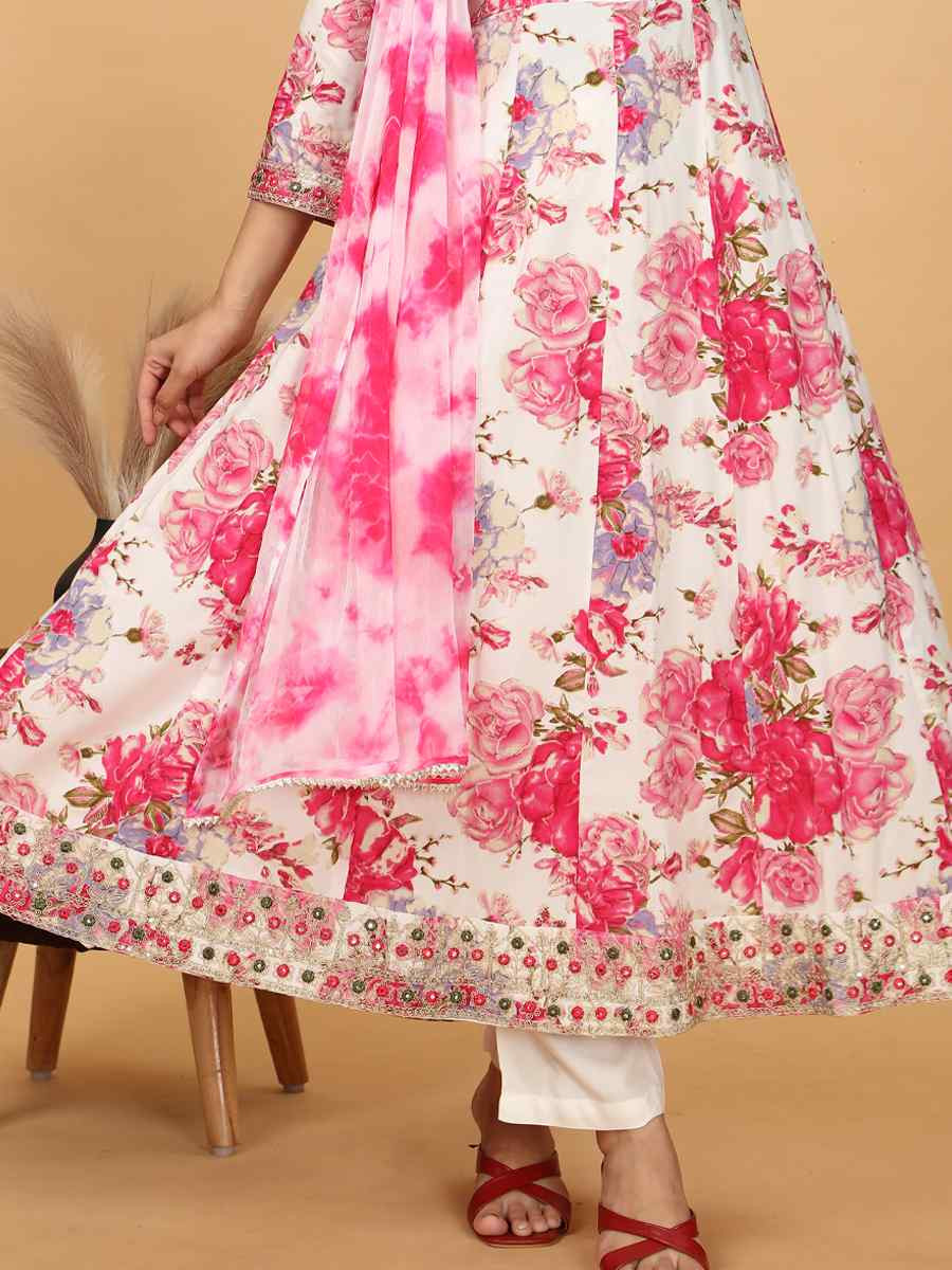 Pink Rayon Cotton Embroidered Festival Mehendi Ready Anarkali Salwar Kameez