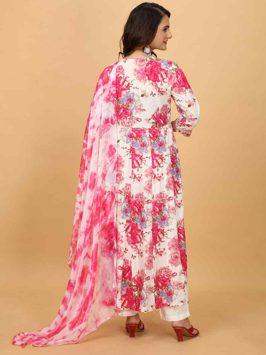 Pink Rayon Cotton Embroidered Festival Mehendi Ready Anarkali Salwar Kameez