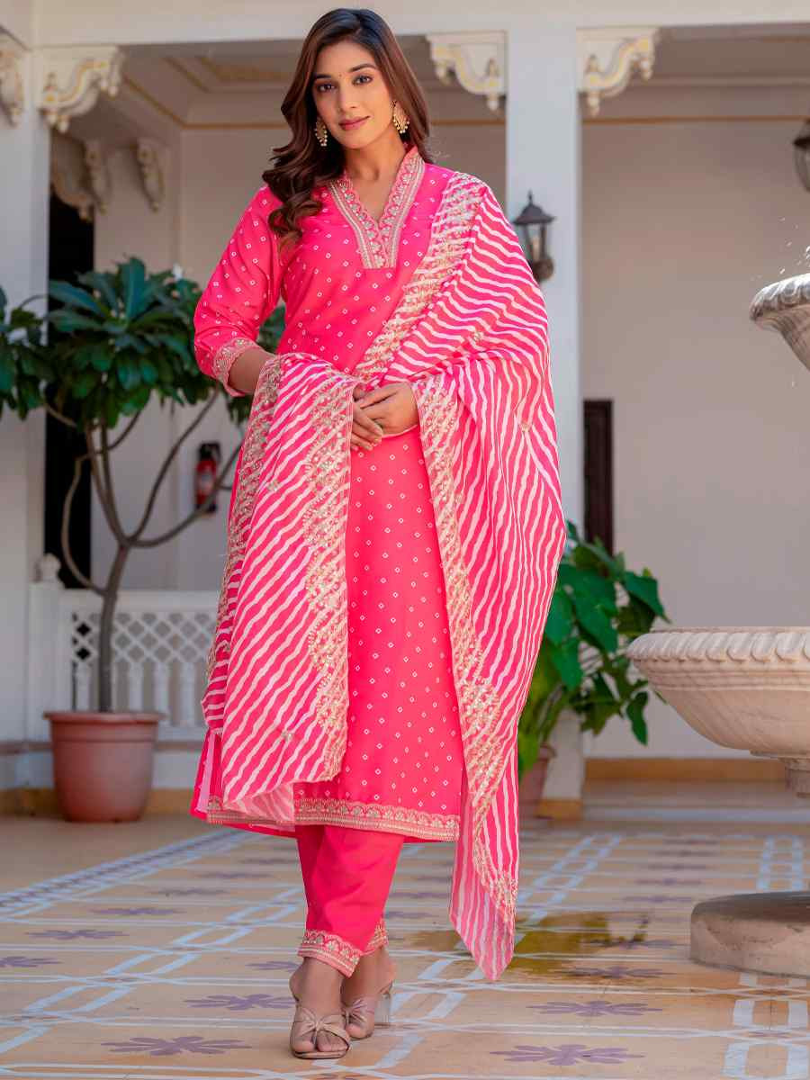 Pink Rayon Embroidered Festival Casual Anarkali Salwar Kameez