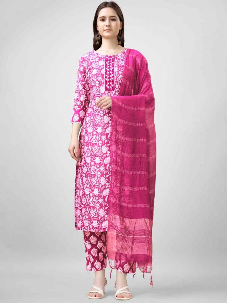 Pink Rayon Embroidered Festival Mehendi Ready Pant Salwar Kameez