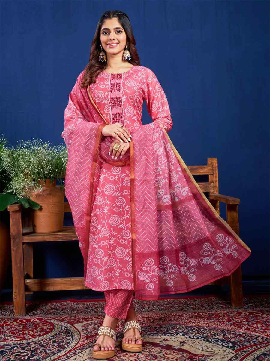 Pink Rayon Printed Casual Festival Ready Pant Salwar Kameez