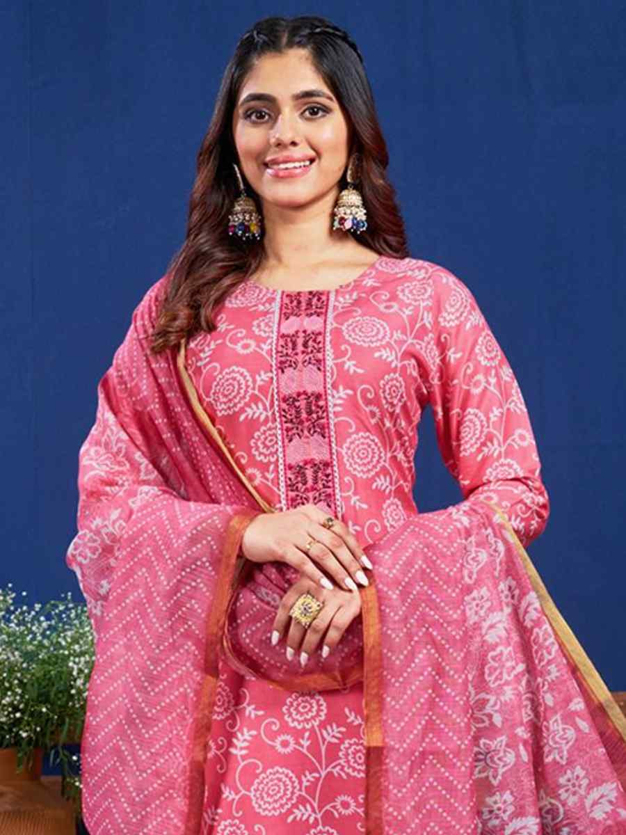 Pink Rayon Printed Casual Festival Ready Pant Salwar Kameez