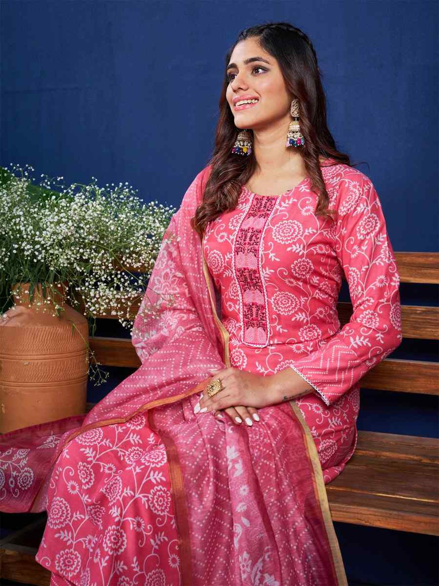 Pink Rayon Printed Casual Festival Ready Pant Salwar Kameez