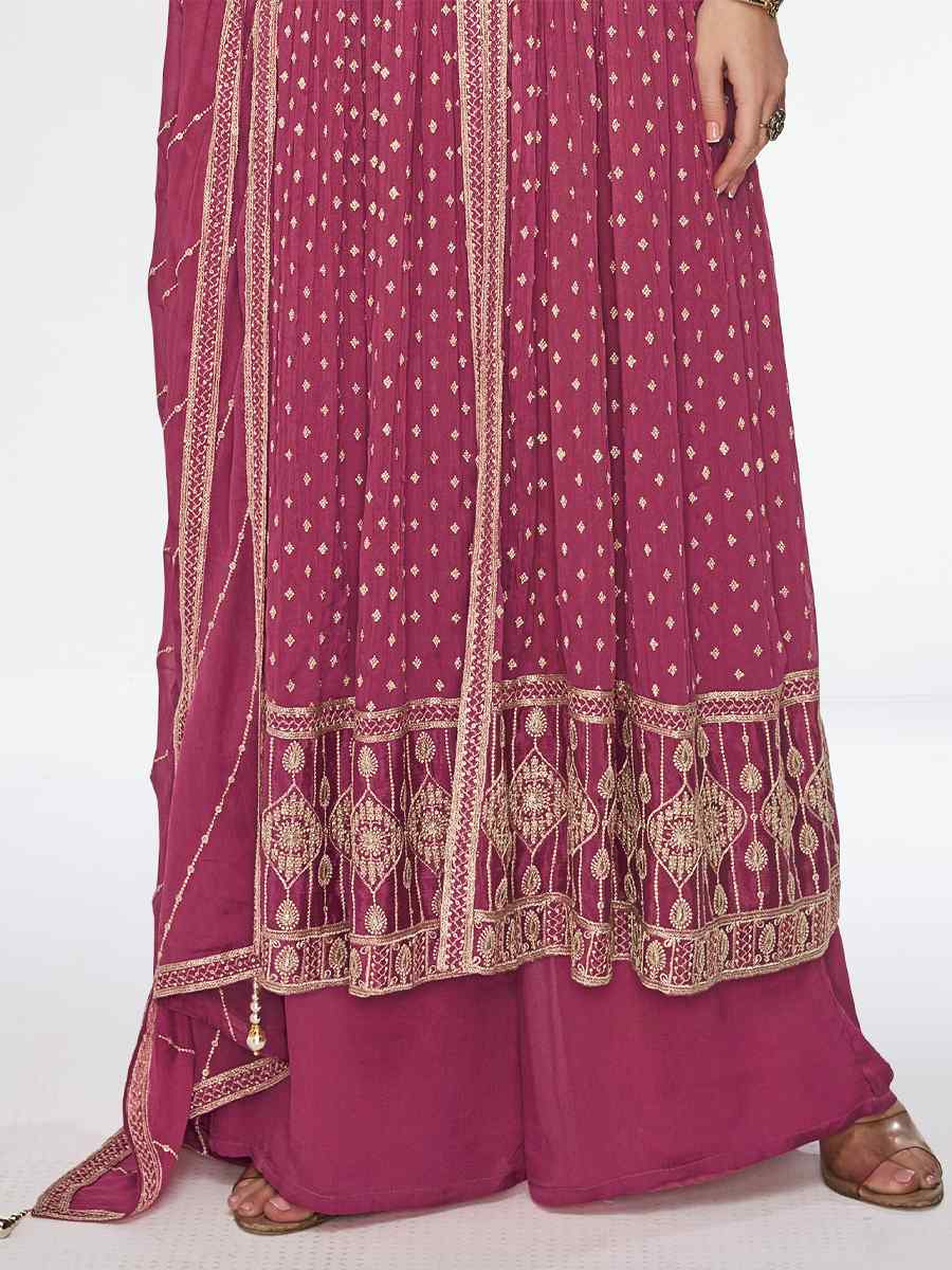 Pink Real Chinon Embroidered Festival Wedding Anarkali Salwar Kameez