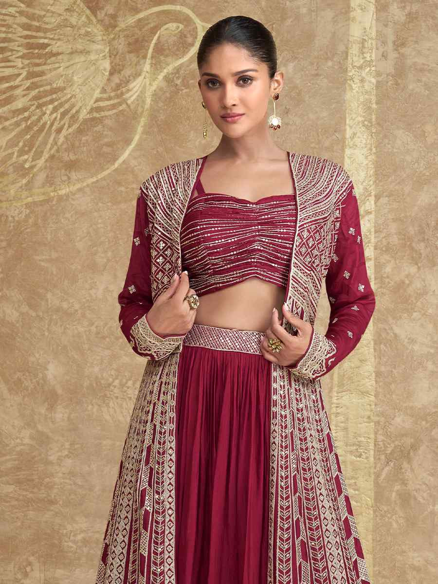 Pink Real Premium Chinon Silk Embroidered Wedding Festival Kurti Lehenga Choli