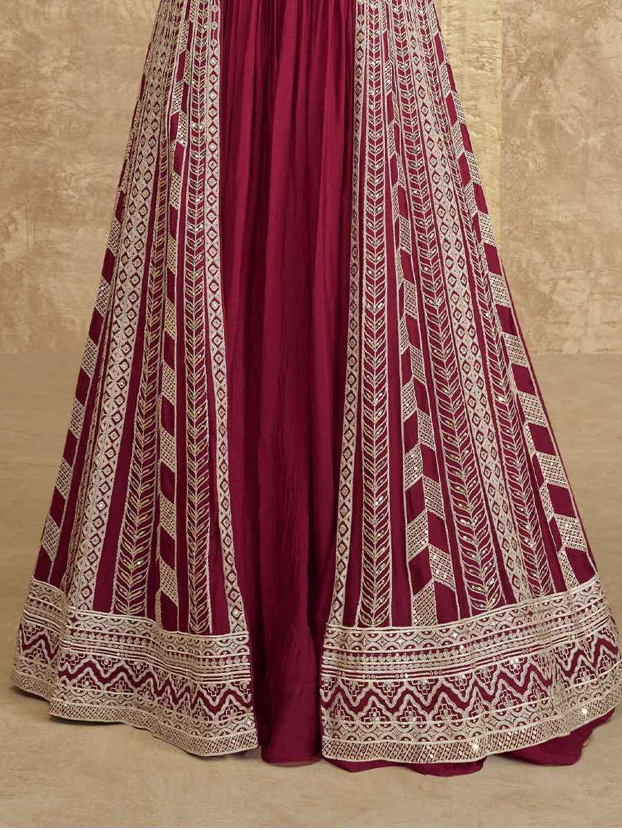 Pink Real Premium Chinon Silk Embroidered Wedding Festival Kurti Lehenga Choli