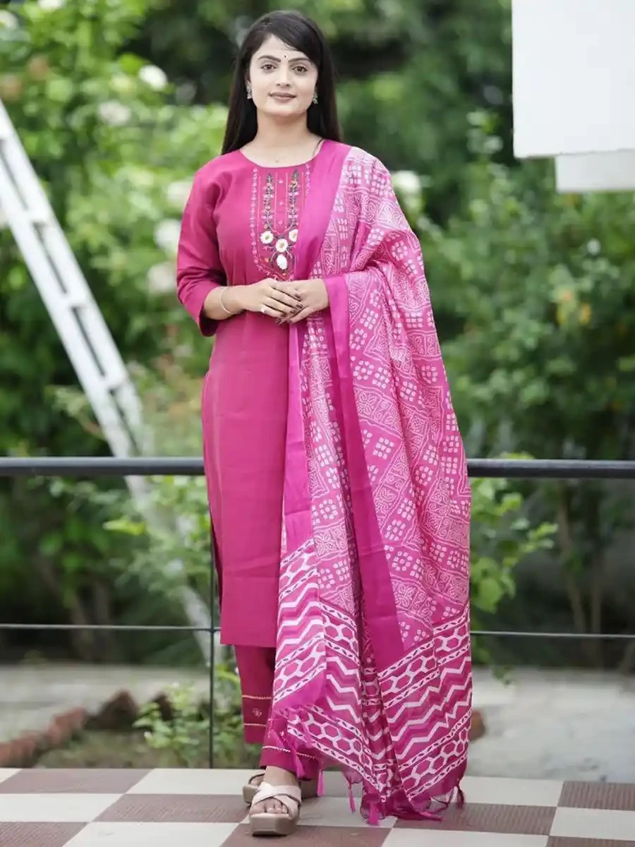 Pink Roman Silk Embroidered Festival Casual Ready Pant Salwar Kameez