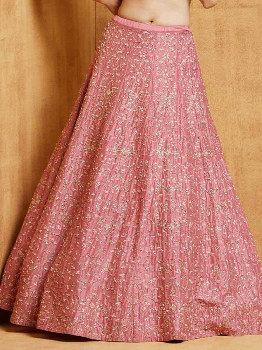 Pink Satin Embroidered Wedding Festival Heavy Border Lehenga Choli