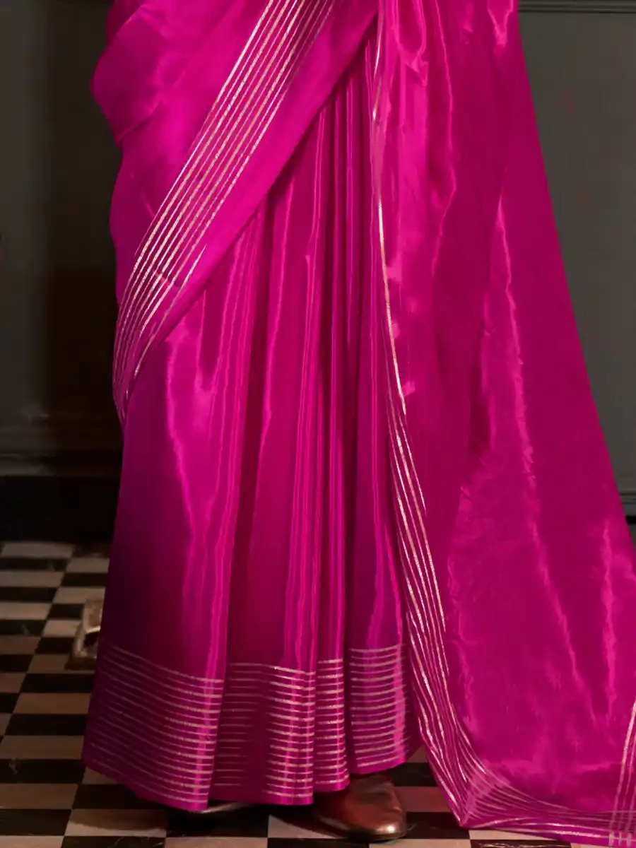 Pink Satin Handwoven Festival Wedding Heavy Border Saree