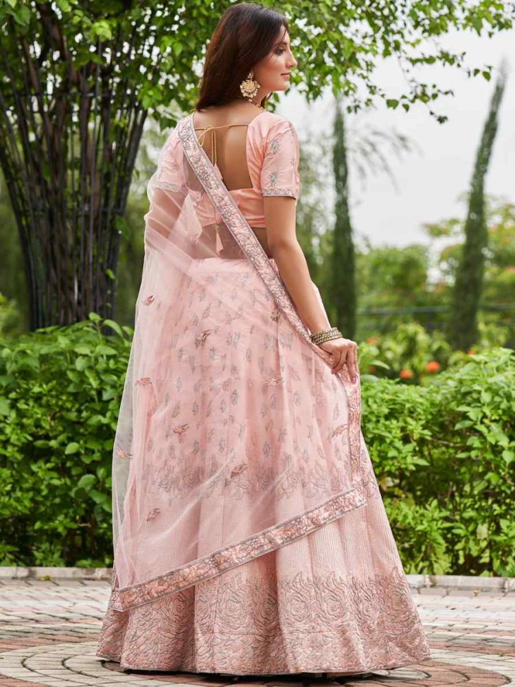 pink satin silk embroidered festival wedding circular lehenga choli 561238 m