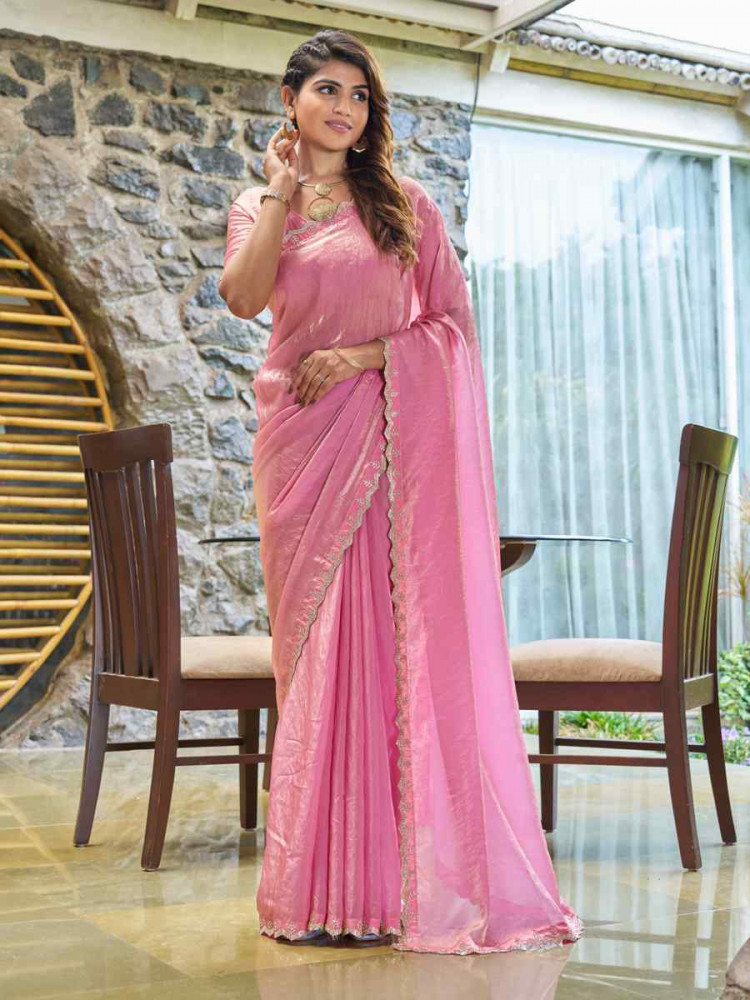 Pink Silk  Handwoven Festival Wedding Heavy Border Saree