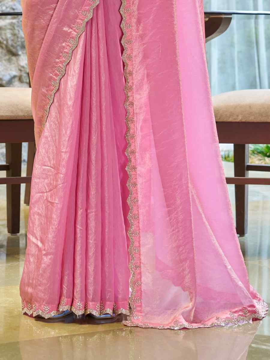 Pink Silk  Handwoven Festival Wedding Heavy Border Saree