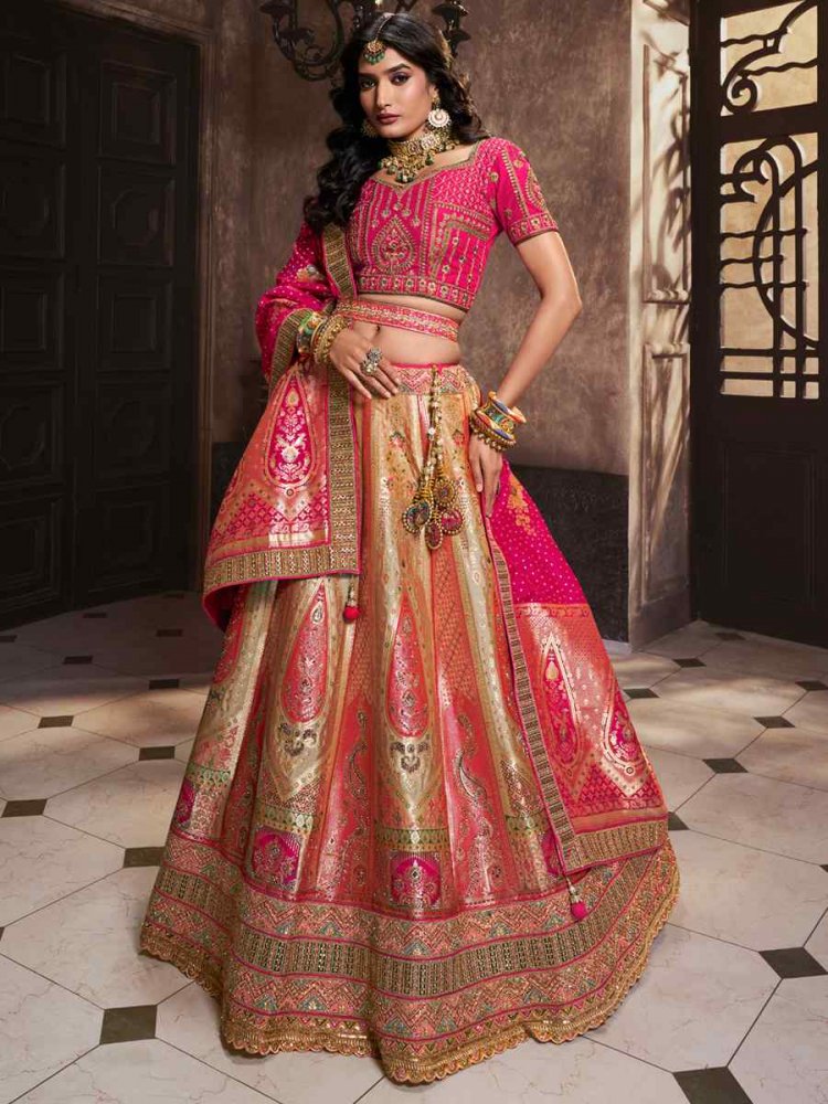 Pink Silk Embroidered Bridal Wedding Heavy Border Lehenga Choli