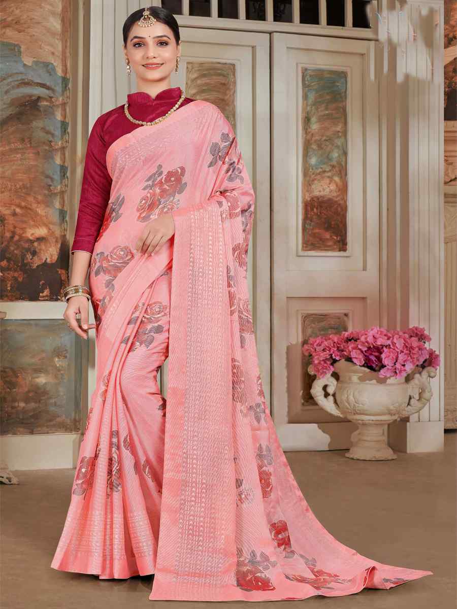 Pink Silk Embroidered Festival Party Heavy Border Saree