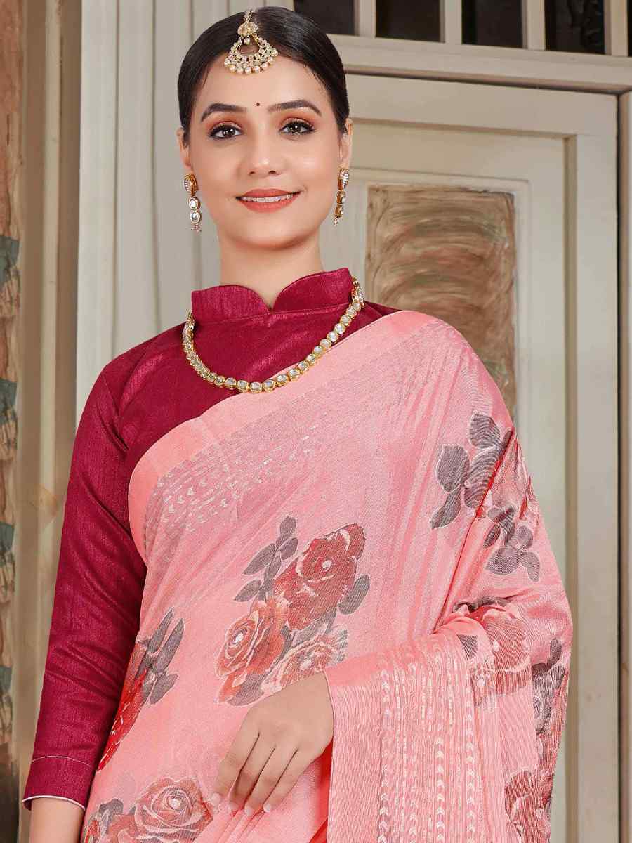 Pink Silk Embroidered Festival Party Heavy Border Saree