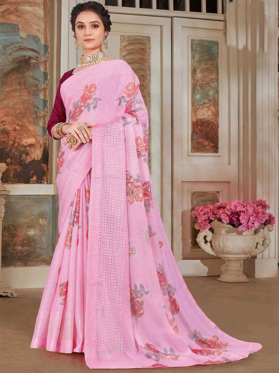 Pink Silk Embroidered Festival Party Heavy Border Saree