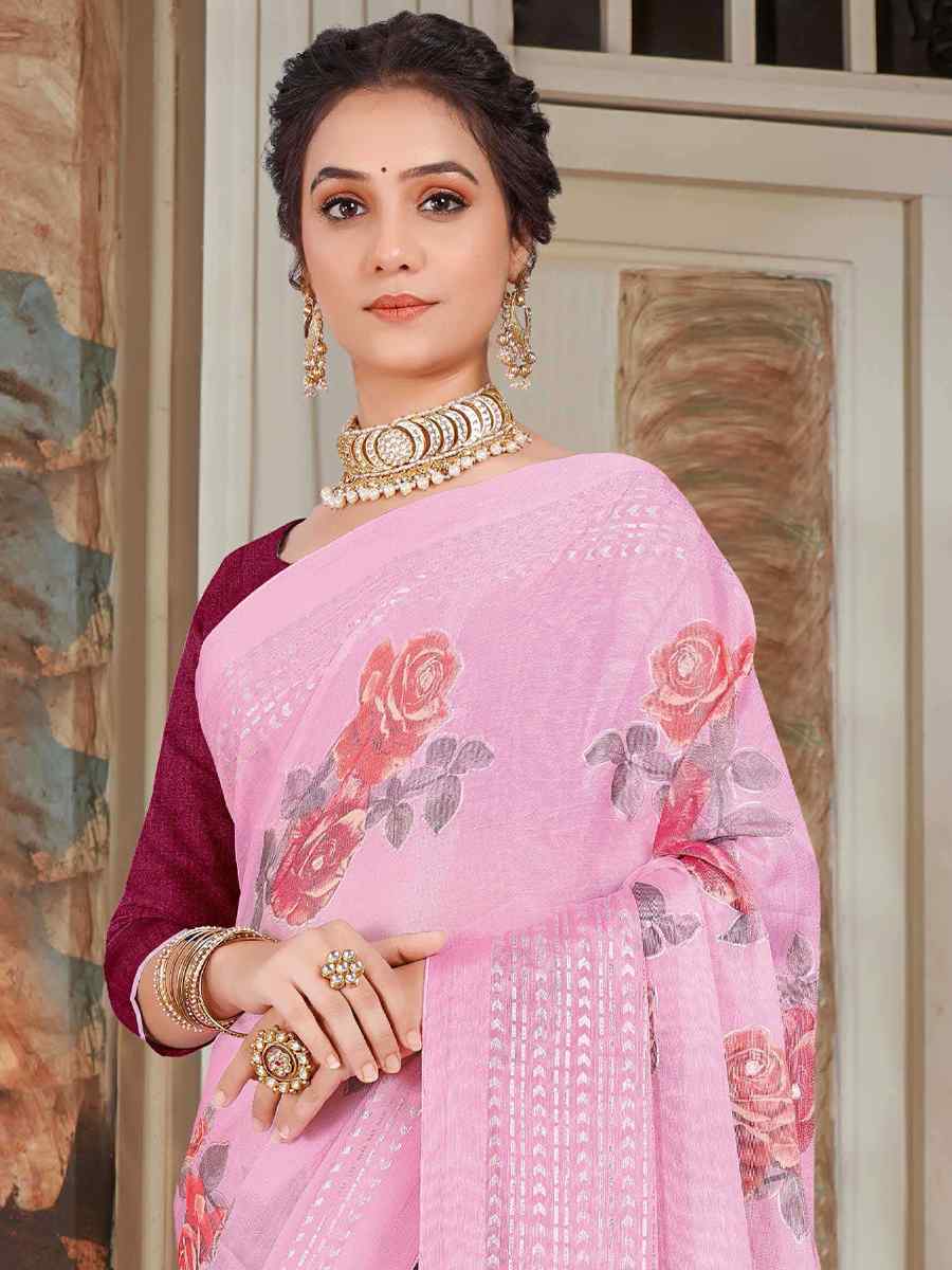 Pink Silk Embroidered Festival Party Heavy Border Saree