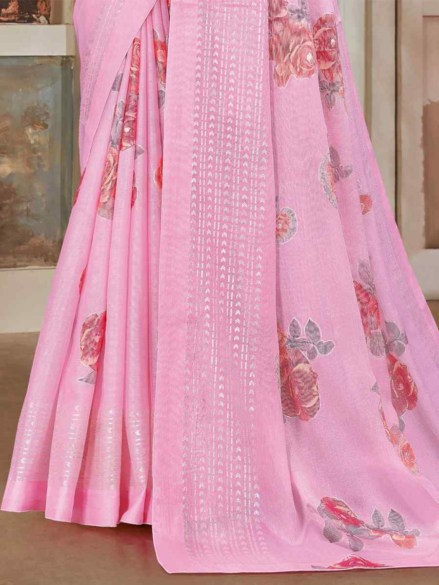 Pink Silk Embroidered Festival Party Heavy Border Saree