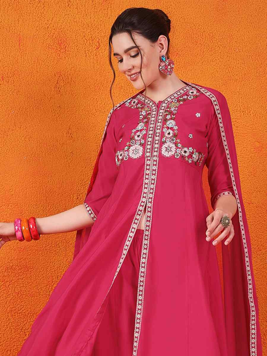 Pink Silk Embroidered Festival Wedding Ready Palazzo Pant Salwar Kameez