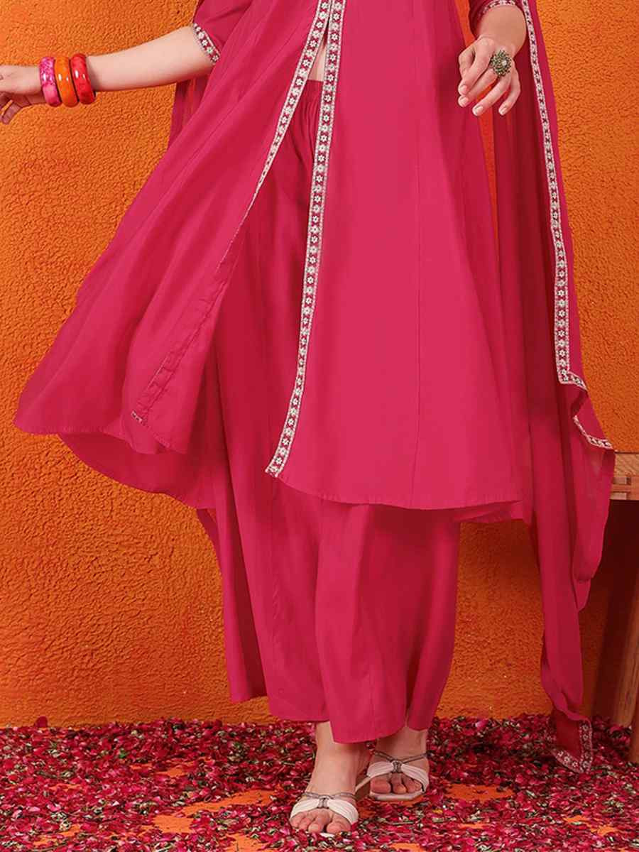 Pink Silk Embroidered Festival Wedding Ready Palazzo Pant Salwar Kameez