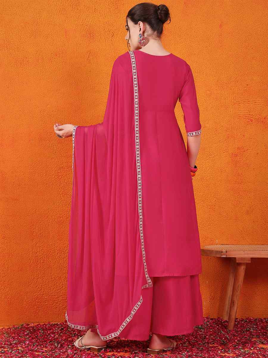 Pink Silk Embroidered Festival Wedding Ready Palazzo Pant Salwar Kameez