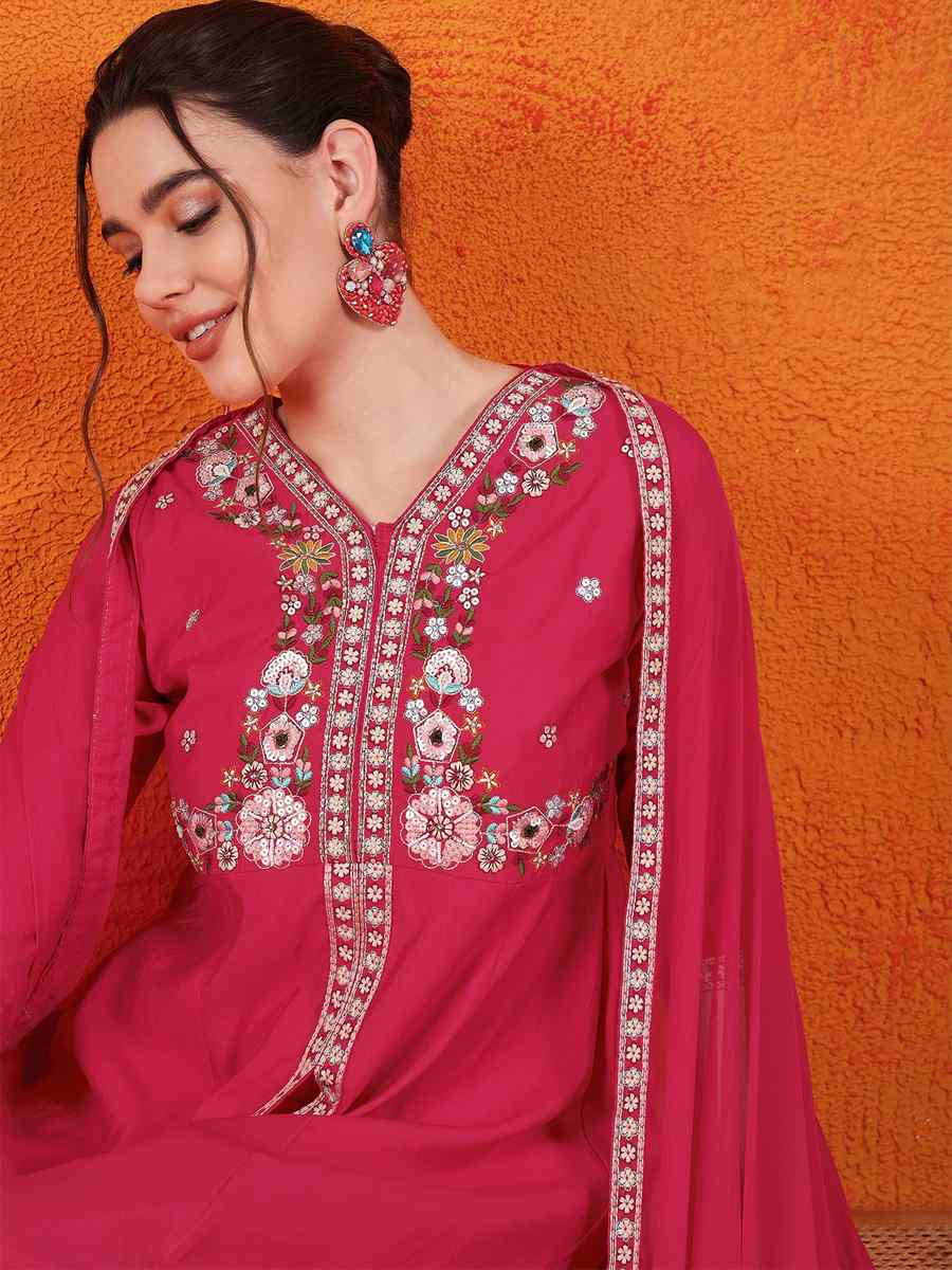 Pink Silk Embroidered Festival Wedding Ready Palazzo Pant Salwar Kameez