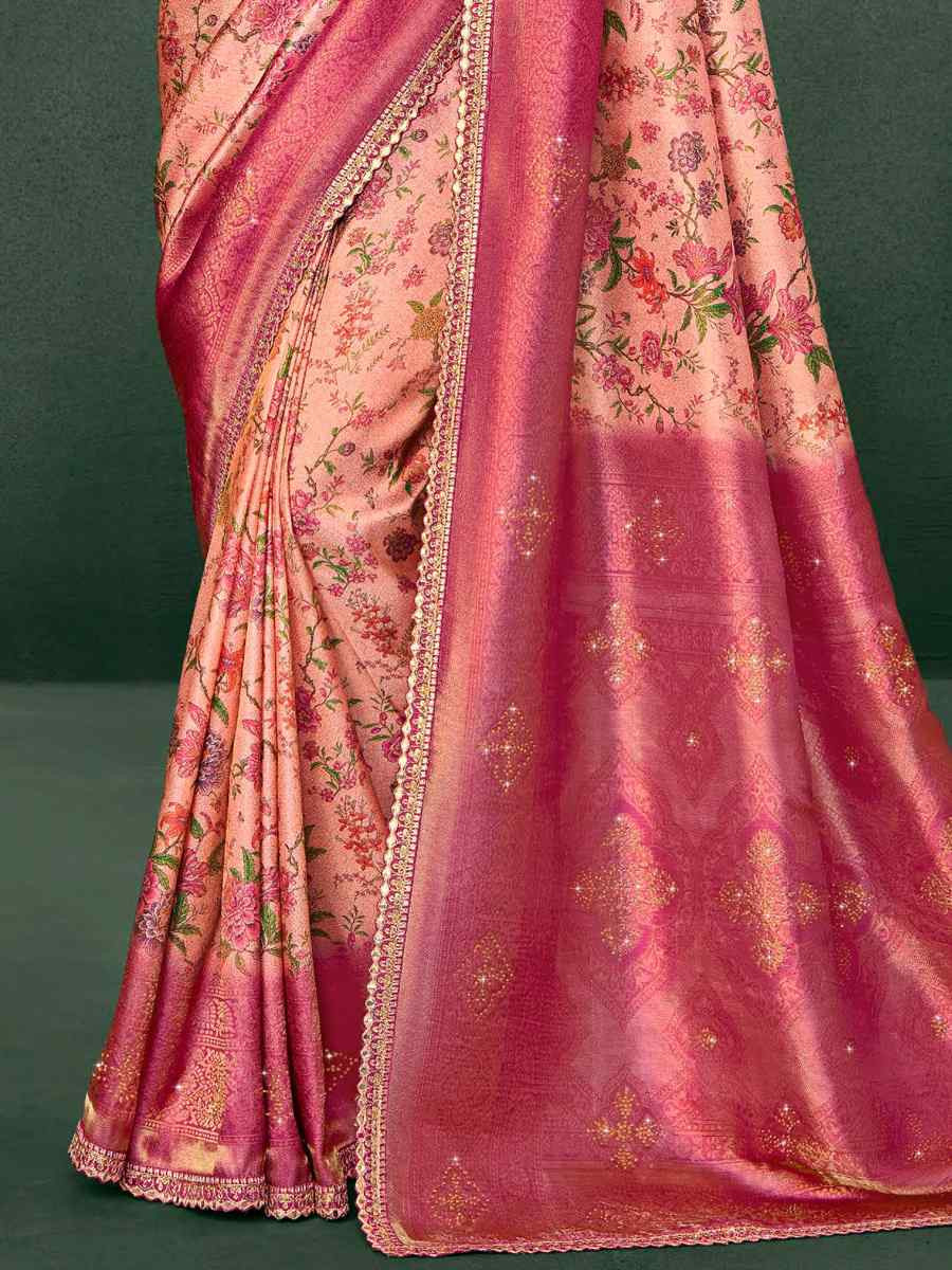 Pink Silk Embroidered Reception Party Heavy Border Saree