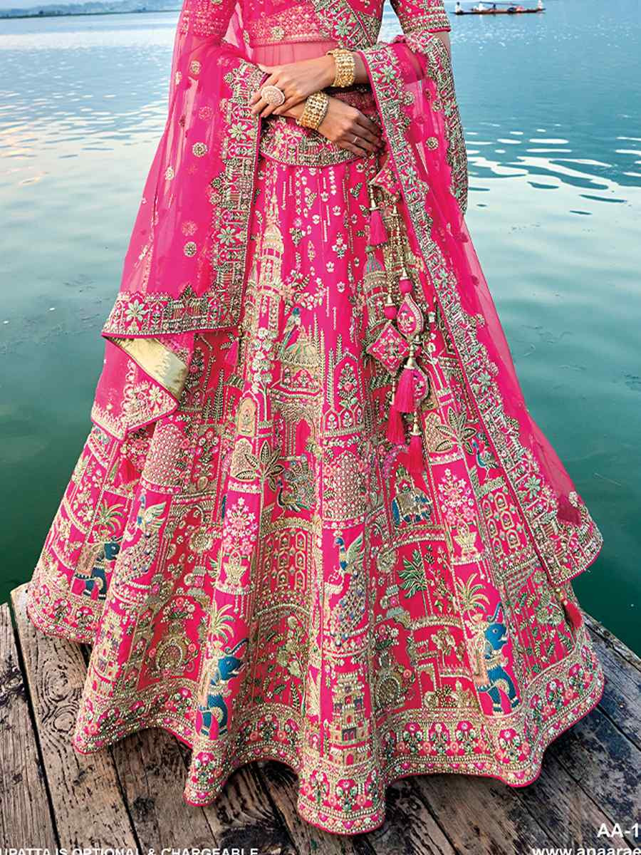 Pink Silk Embroidered Wedding Bridal Heavy Border Lehenga Choli