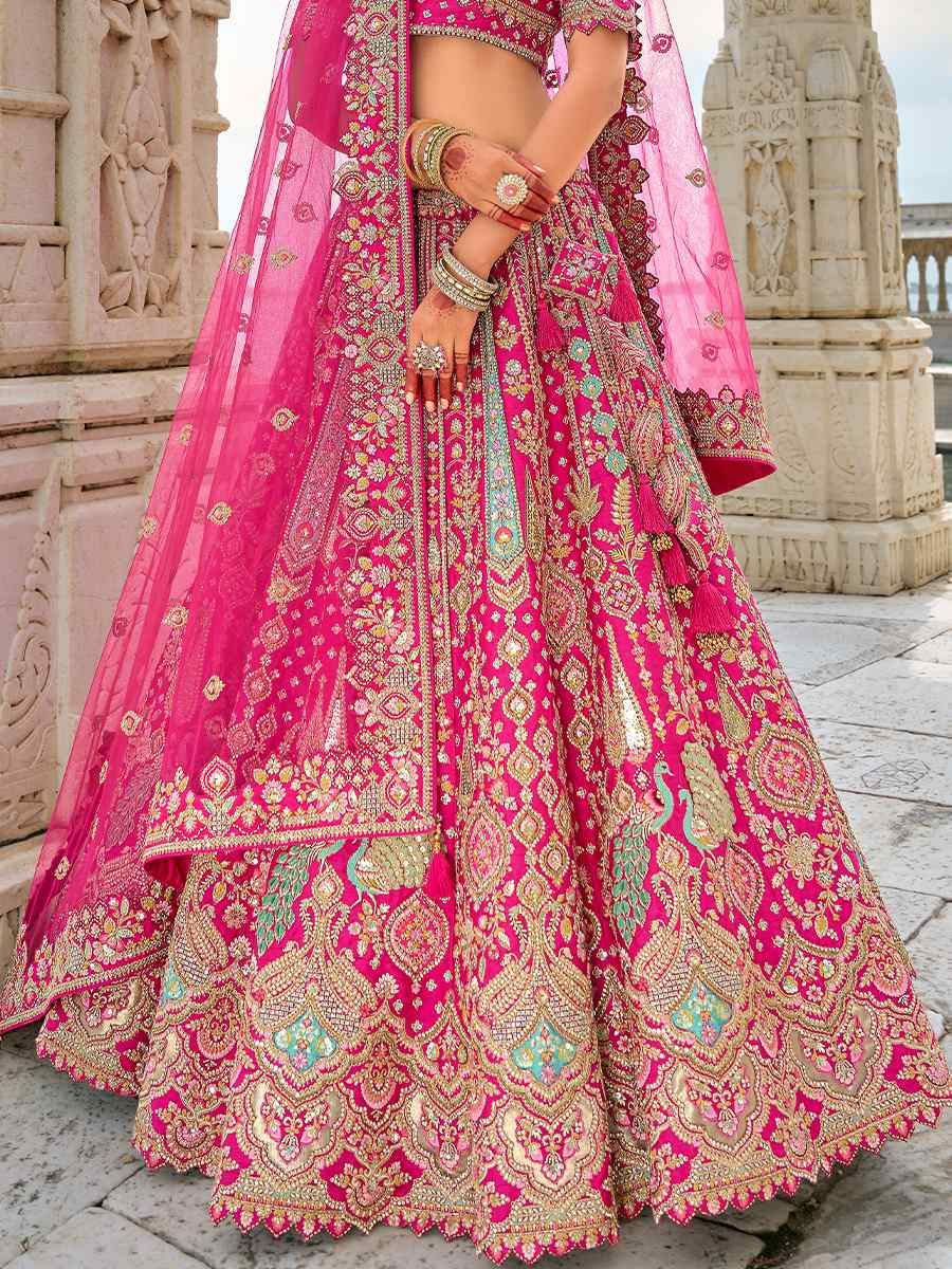 Pink Silk Embroidered Wedding Bridal Heavy Border Lehenga Choli