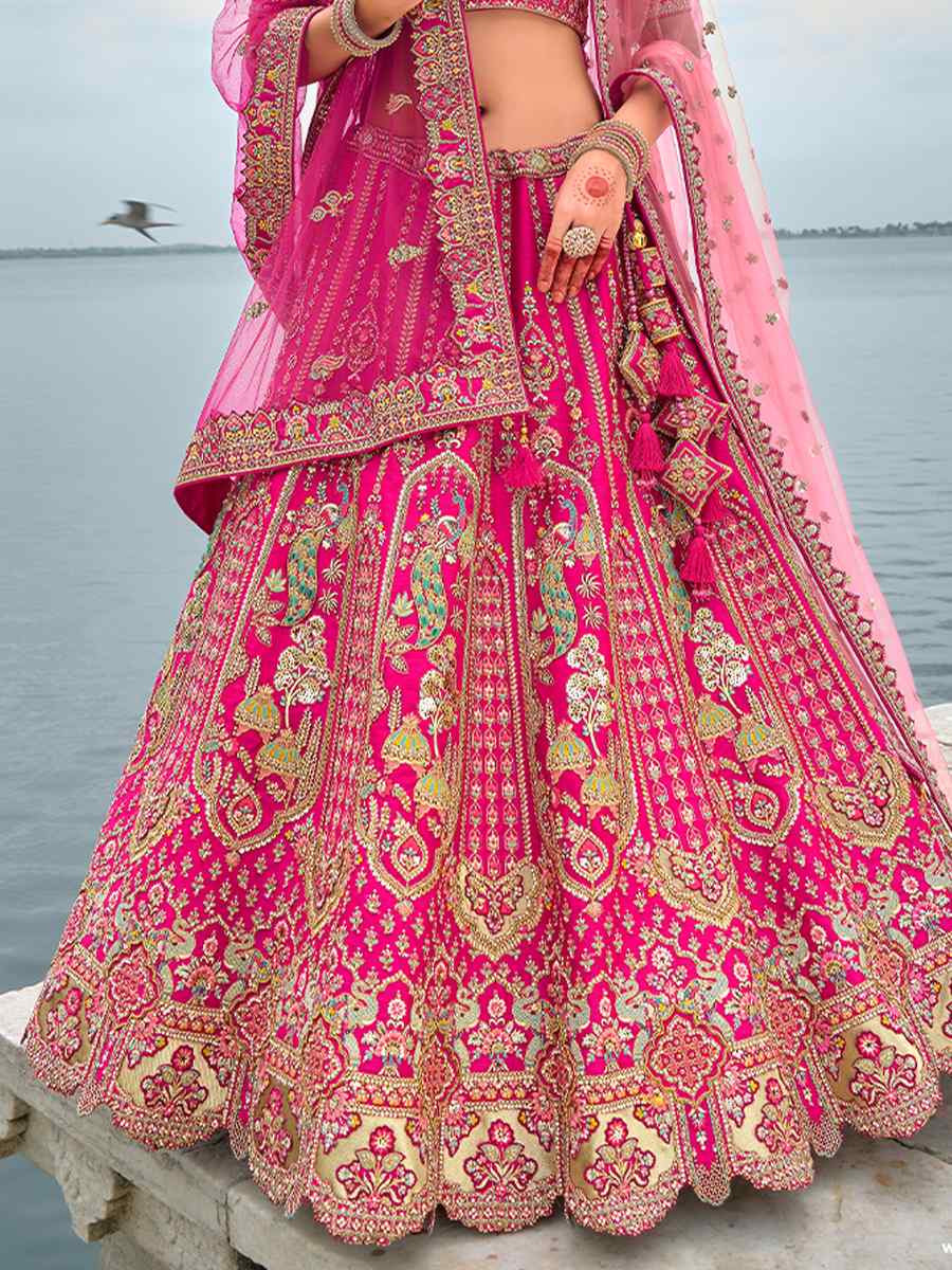 Pink Silk Embroidered Wedding Bridal Heavy Border Lehenga Choli