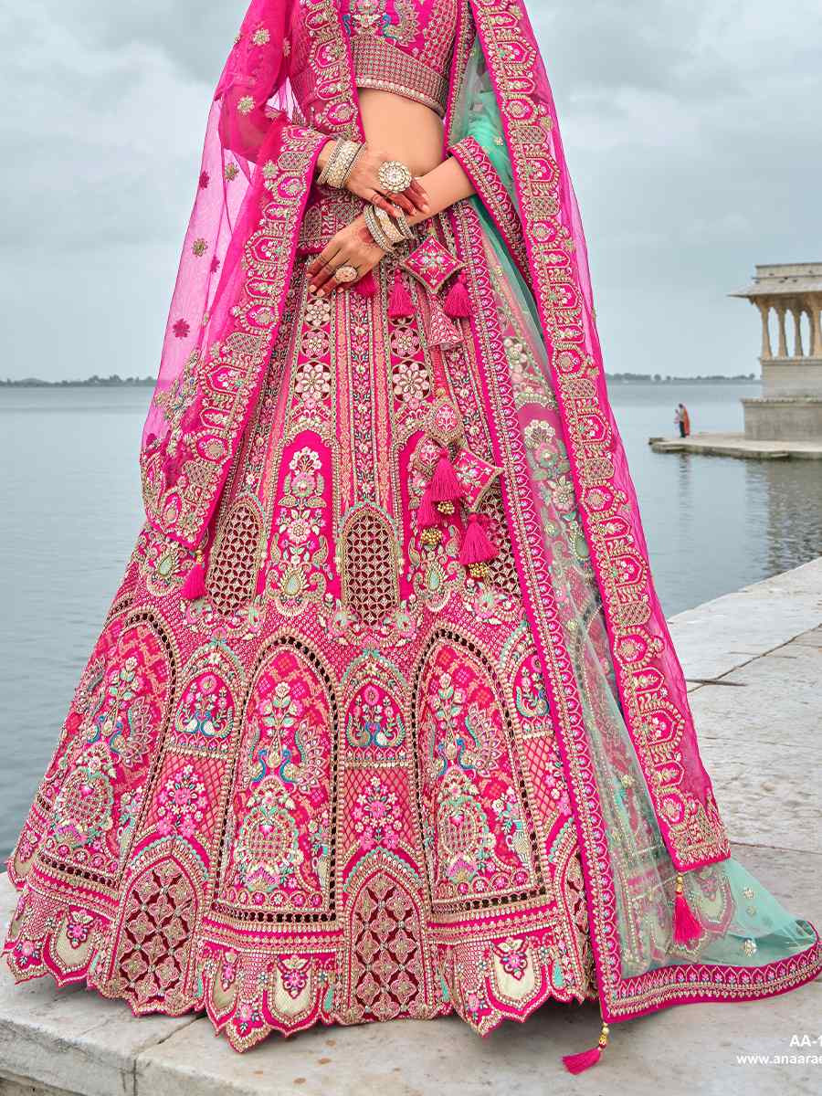 Pink Silk Embroidered Wedding Bridal Heavy Border Lehenga Choli