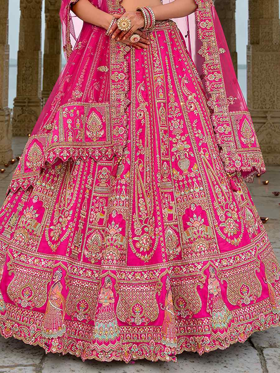 Pink Silk Embroidered Wedding Bridal Heavy Border Lehenga Choli