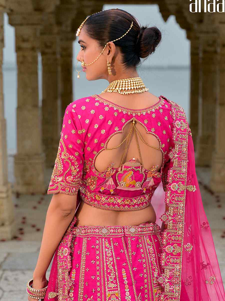 Pink Silk Embroidered Wedding Bridal Heavy Border Lehenga Choli