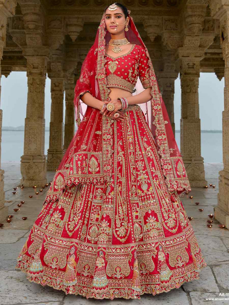 Pink Silk Embroidered Wedding Bridal Heavy Border Lehenga Choli