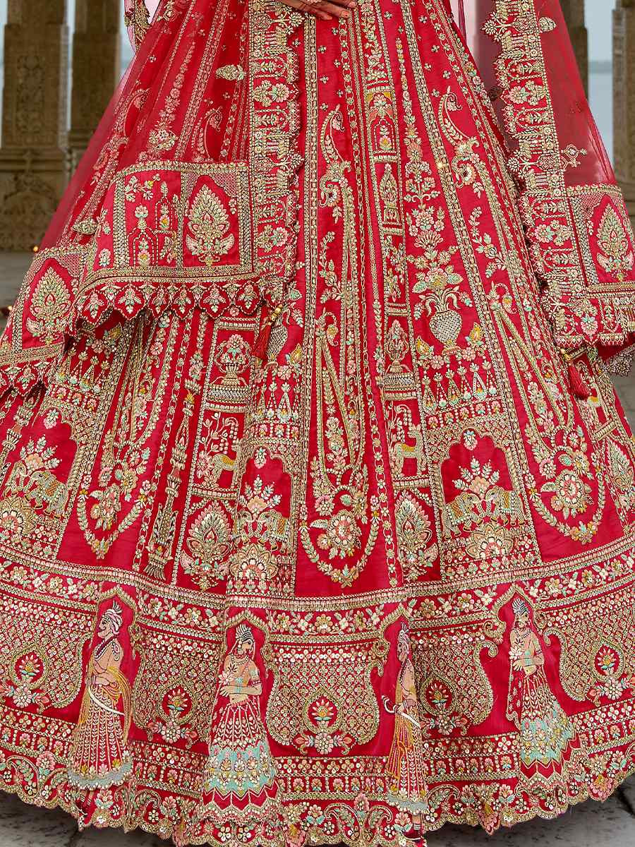 Pink Silk Embroidered Wedding Bridal Heavy Border Lehenga Choli