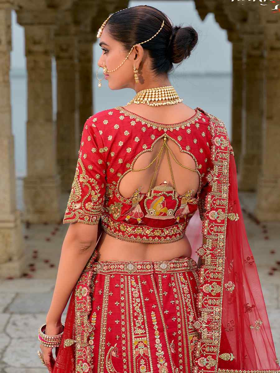 Pink Silk Embroidered Wedding Bridal Heavy Border Lehenga Choli