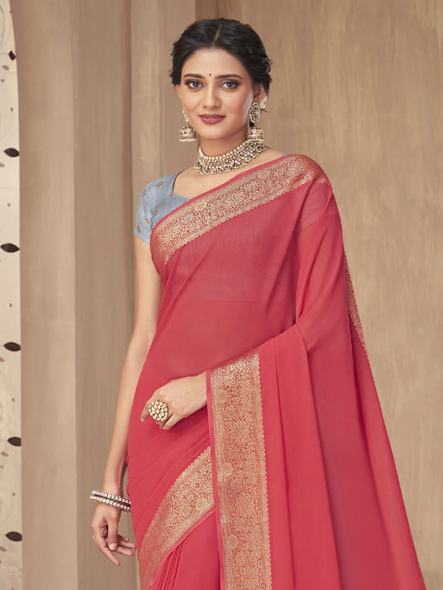 Pink Silk Handwoven Festival Casual Heavy Border Saree